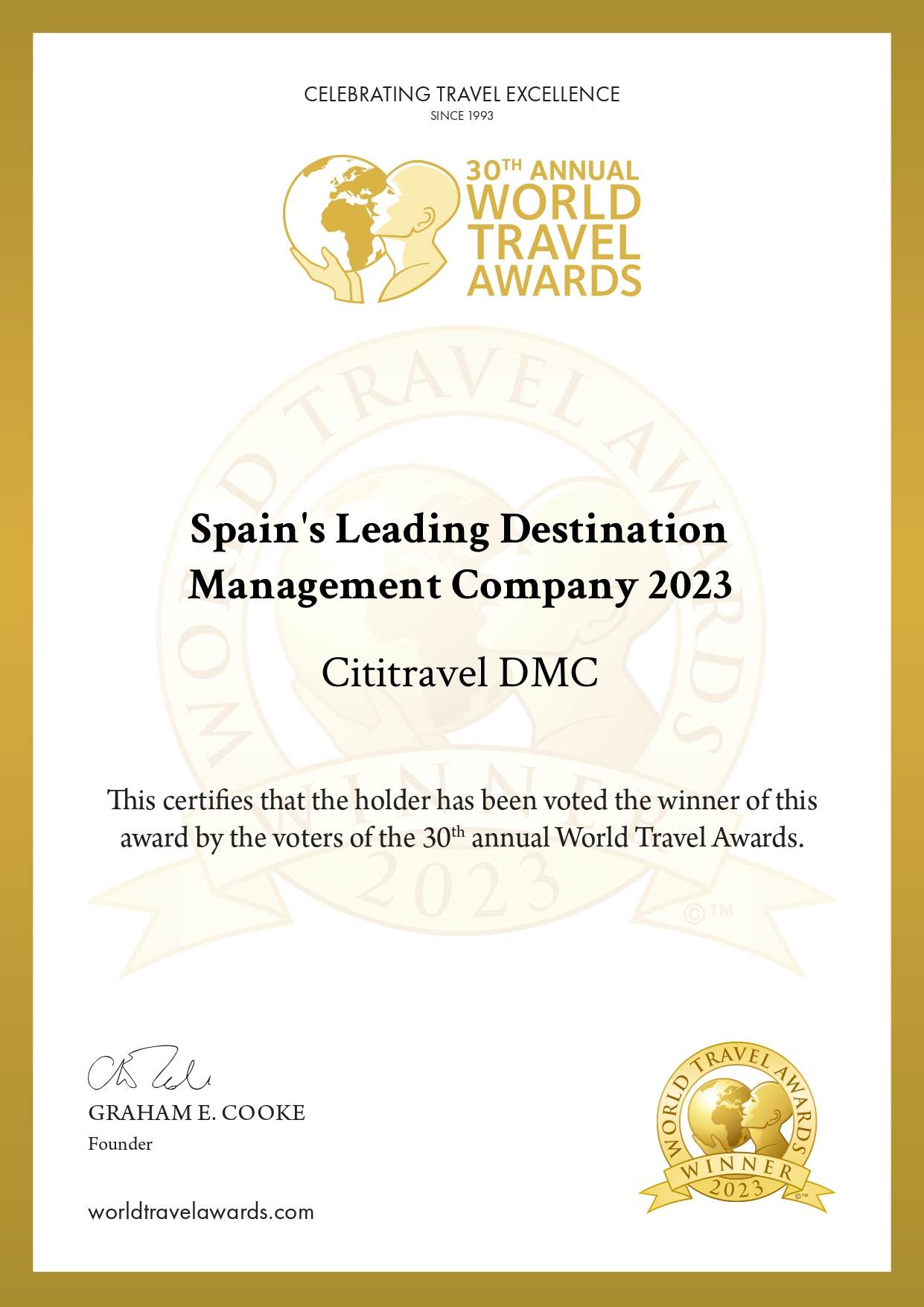 spains leading destination management company 2023 winner certificate cititravel dmc page 0001